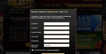 Videoslots сasino: Anmeldung