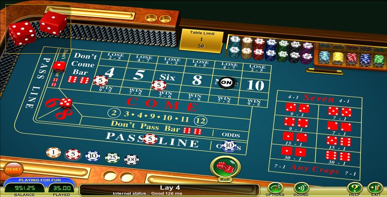 Wir fangen an, in einem Online-Casino Craps zu spielen.