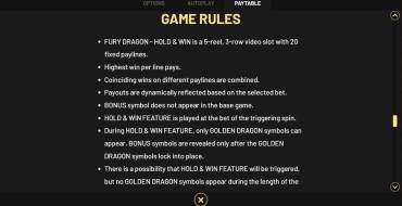 Fury Dragon — Hold&Win: Regeln