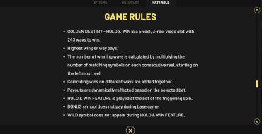 Golden Destiny — Hold&Win: Regeln