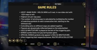 Heist: Bank Rush - Hold&Win: Regeln