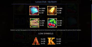 Luxury Club – Vip Room: Auszahlungstabelle