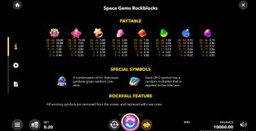 Space Gems. Rockblocks: Auszahlungstabelle