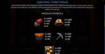 Super Miner – Golden Treasure: Auszahlungstabelle